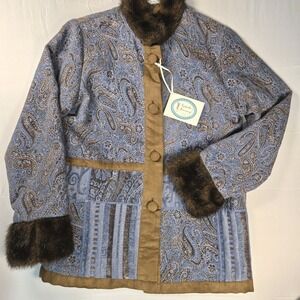 NWT Isabellas Journey Athens Baroque Faux Fur Jacket Women's S/M Elegant Luxury